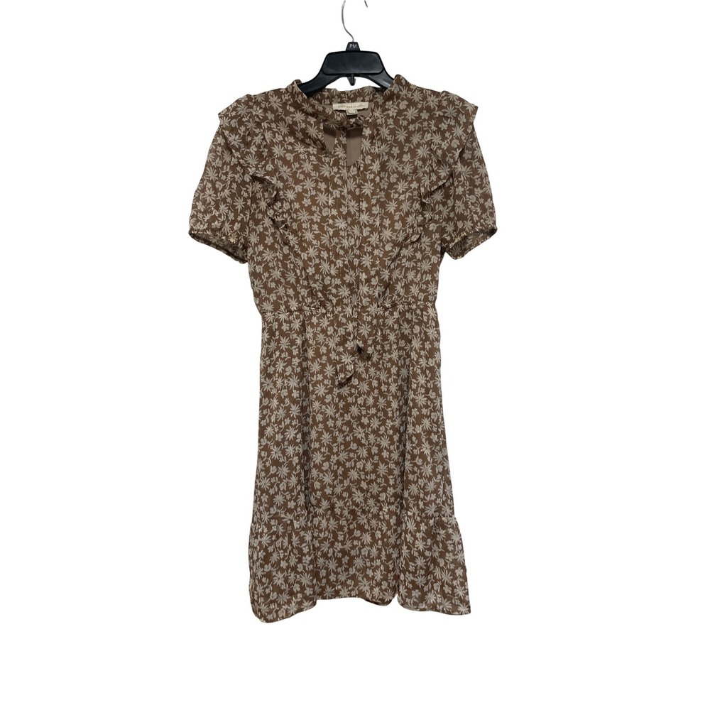 Monteau Los Angeles‎ Brown Floral Ruffle Short Sleeve Dress Women's Sz L